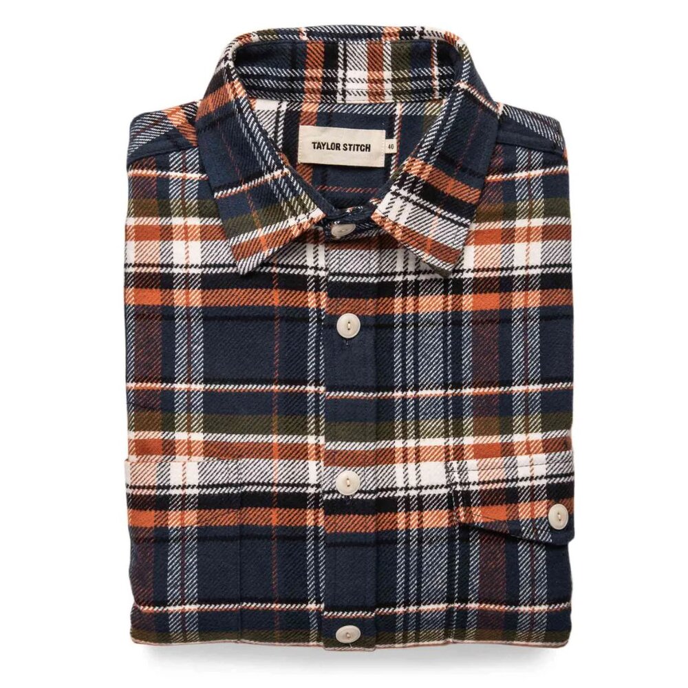 Taylor Stitch Crater in Navy Plaid Button Down Flannel Shirt Size 40 Medium